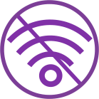 A purple no Wi-Fi symbol with a slash across Wi-Fi waves, indicating no internet connection.